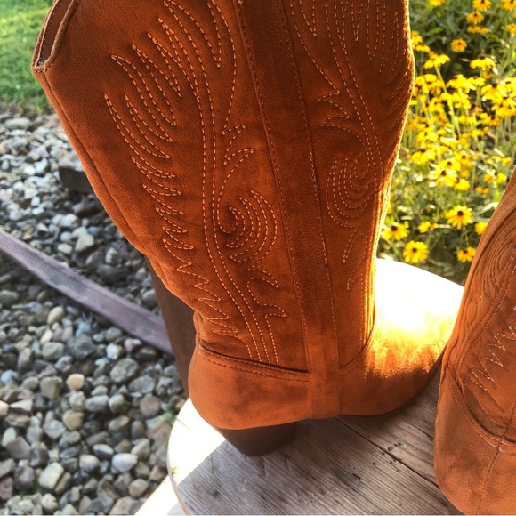 Women Cowgirl Western Boots Almond Toe Pull On Mid Calf Size 6 Carmel Brown - Picture 6 of 10